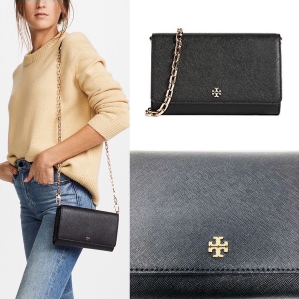TORY BURCH EMERSON CHAIN WALLET CROSSBODY BAG BLACK CLUTCH